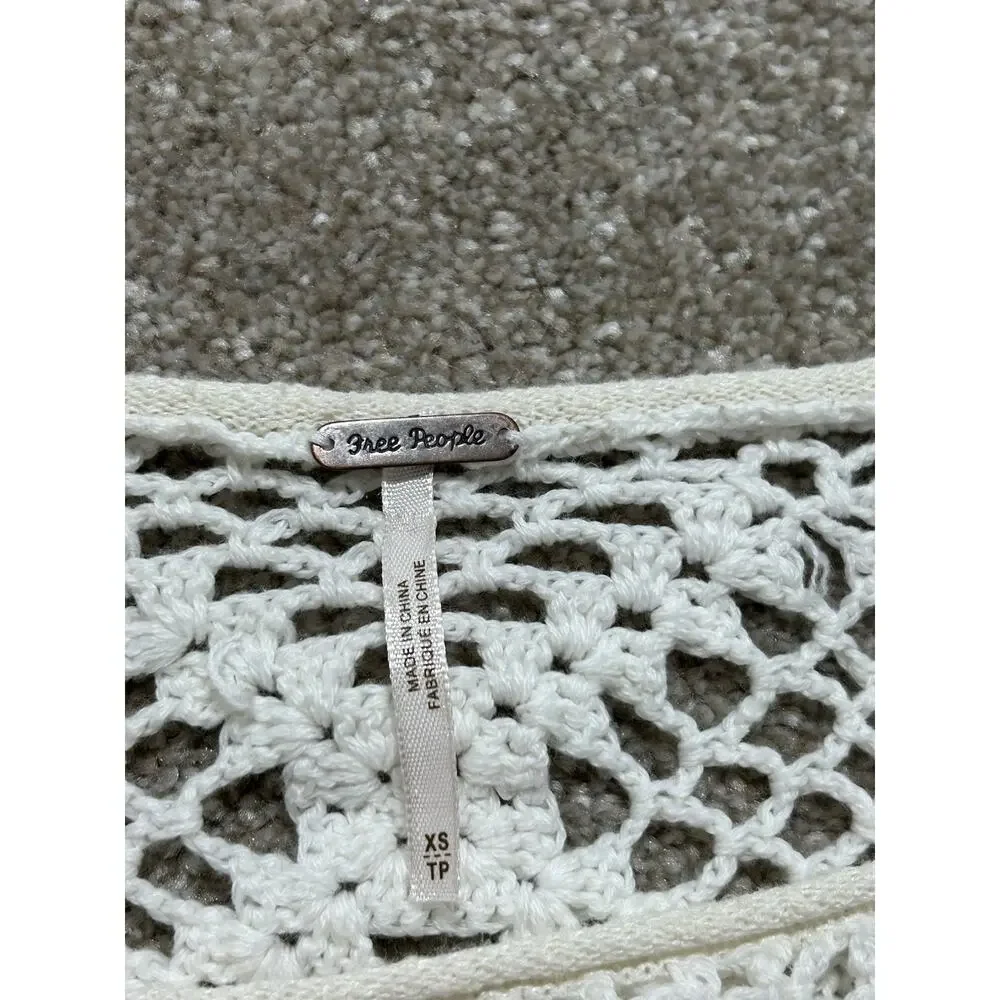 Free People Women's XS Someday Crochet Yolk‎ Sweater Ivory Oversized
